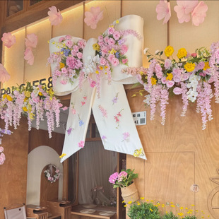 Sakura Sequin Bow Giant Store Check-In Point Set Cafe Window Photo Props Event Background