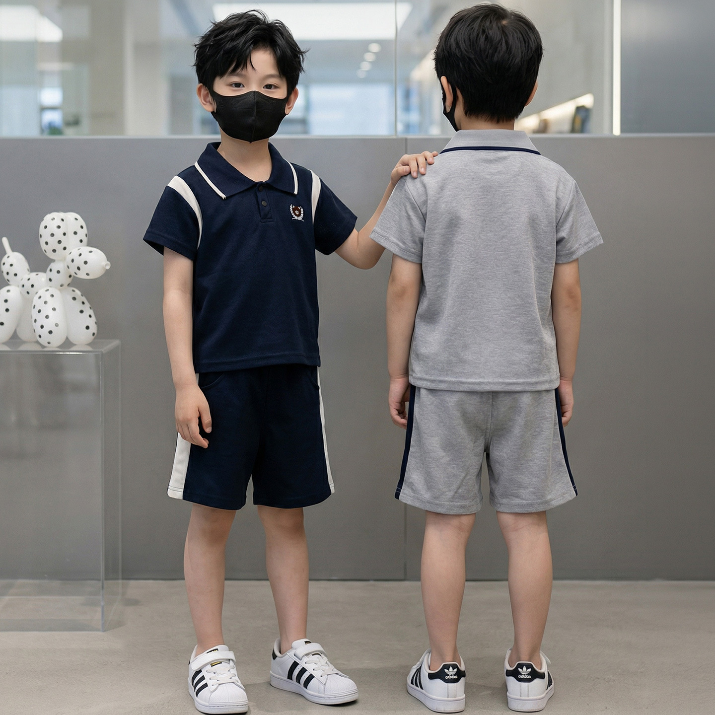 Set de mangas cortas para niños de verano nuevo polo para niños deportivo de dos piezas set de niños de verano pantalones cortos ropa infantil al por mayor image 4