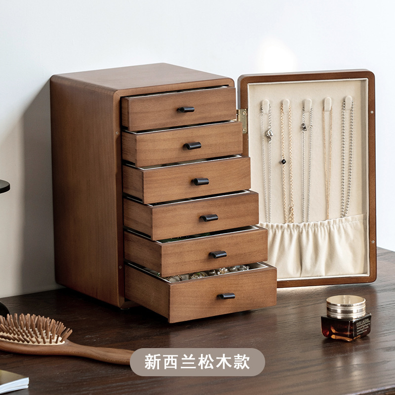 实木首饰盒收纳盒中复古木质饰品盒大容量带锁镜子高档防氧化结婚|undefined