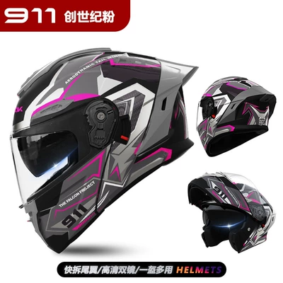 Motosiklet kaskı (dəbilqə) – Women, Motorcycle Safety Half Helmet - 911-face-revealed-helmet-genesis-pink-hd-dual-mirror