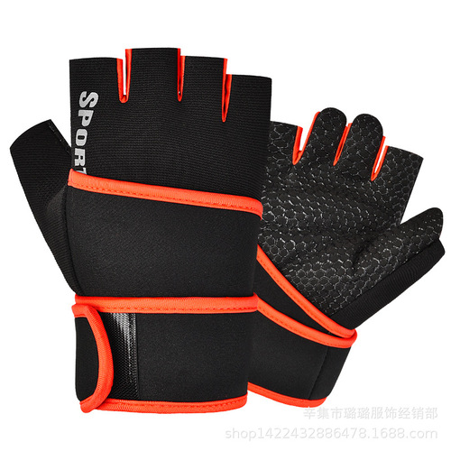 Half-finger gloves with extended wrist guards, fitness gloves for outdoor climbing, anti-abrasion sports gloves for men, barbell lifting gloves