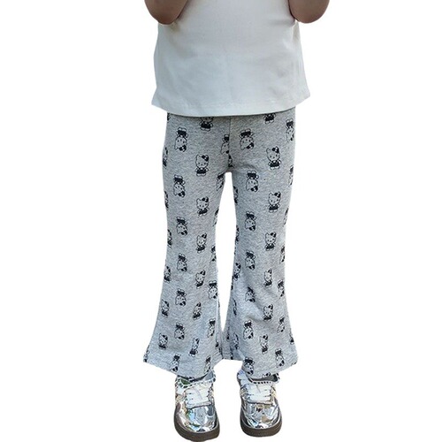 Fashionable cartoon bell-bottom pants for little girls, summer ice silk thin model, trendy and versatile casual pants for girls, wholesale