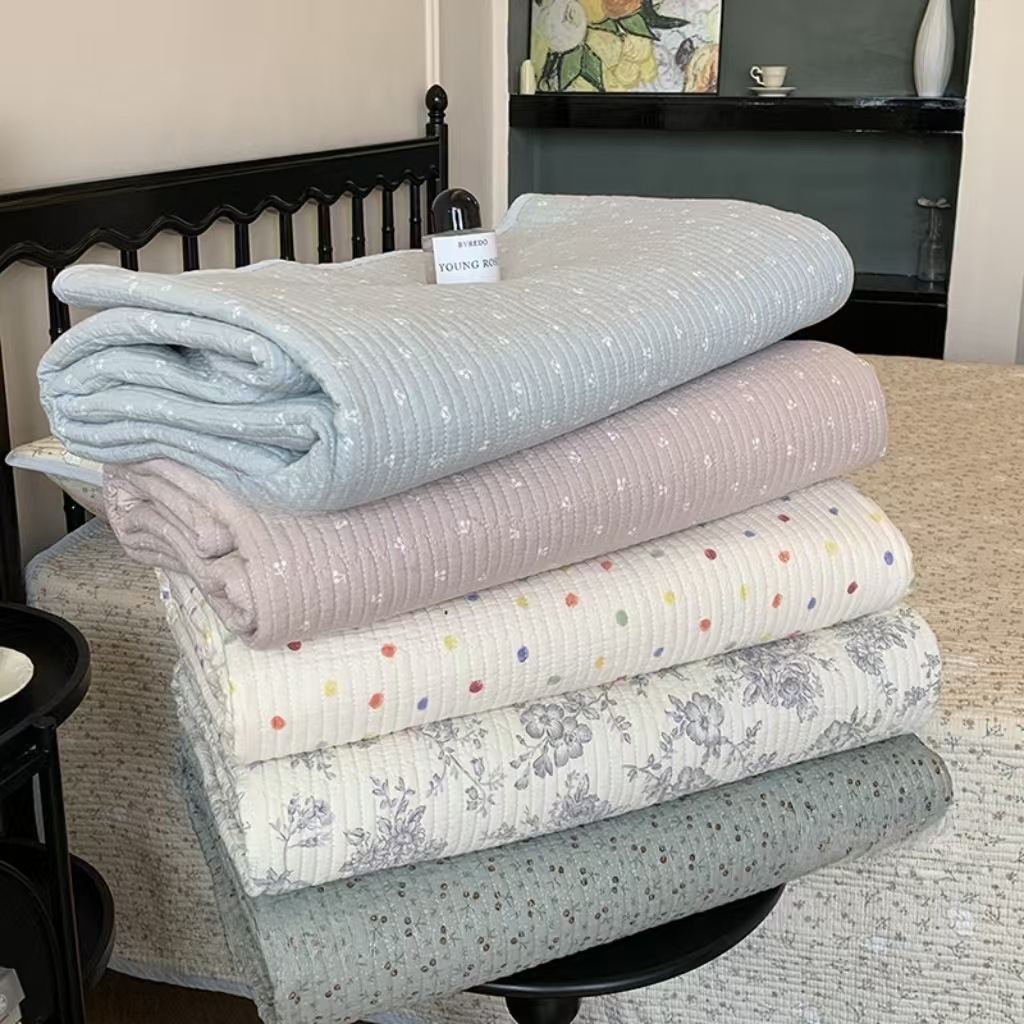 Category a Maternal and Infant Grade All-Season Cotton Bed Cover Set Small Fresh Washed Cotton Quilted Tatami Anti-Slip Blanket
