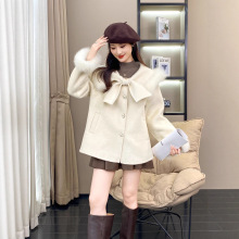 时尚百搭潮流高品质毛领修身韩版小个子毛呢外套羊毛大衣女双面