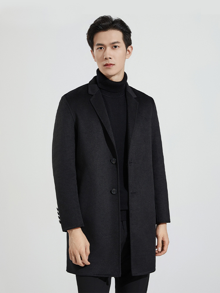 Chaqueta cálida de color sólido de invierno para hombre 100% oveja pura Abrigo de doble cara de cachemira engrosada 2024