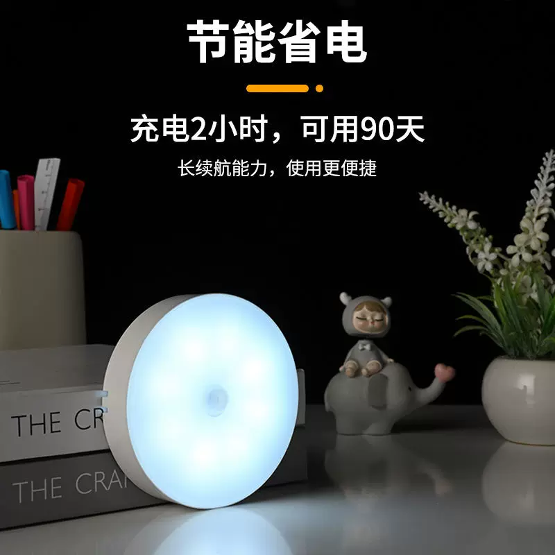 跨境智能led人体感应灯无线充电磁吸小夜灯卧室床头家用橱柜夜灯