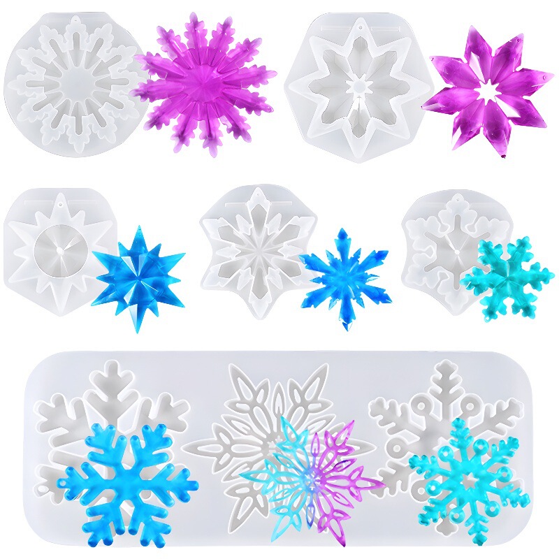Spot Wholesale Resin Epoxy Jewelry Pendant Mirror Size Three Consecutive Christmas Big Snowflake Pendant Silicone Mold