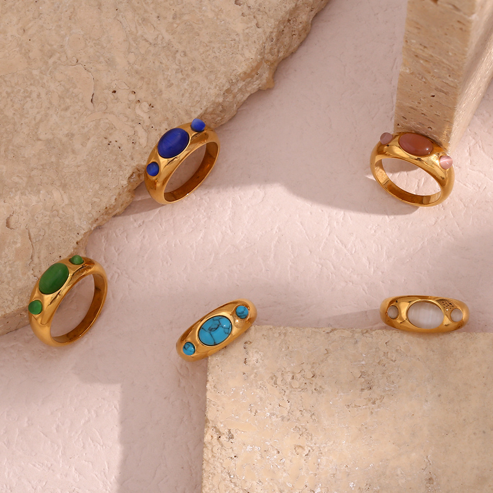 Vintage Style Oval Stainless Steel Rings Inlay Opal Stainless Steel Rings