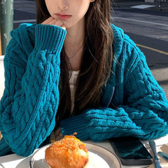'里斯本早秋'慵懒风毛衣开衫外套女连帽早秋麻花针织上衣
