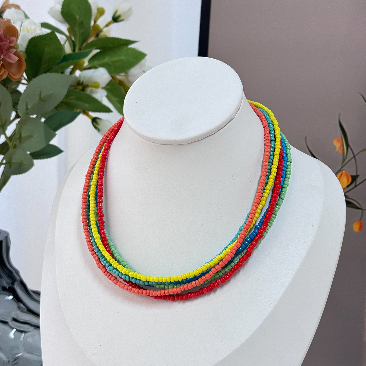 Großhandel Schmuck Basic Vintage-Stil Klassischer Stil Geometrisch Saatperle Perlen Halskette display picture 2