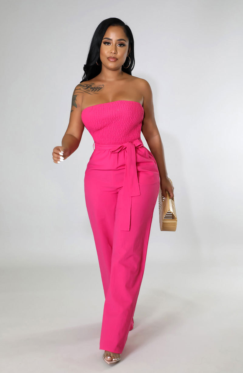 solid color tube top backless jumpsuit NSYMS129289