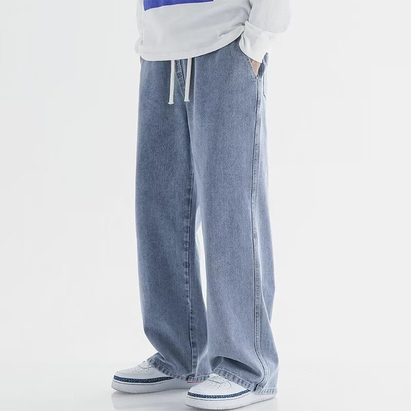 Straight jeans men's spring and summer thin men's American fashion brand high street loose wide-leg pants men's long pants