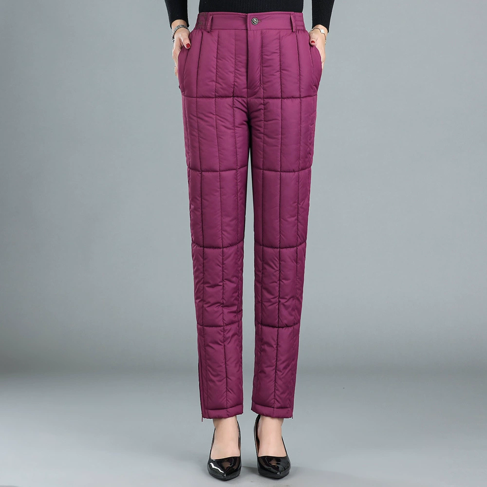 Женские зимние теплые хлопковые брюки больших размеров для среднего и пожилого возраста, хлопковые брюки с высокой талией и подкладкой, Холодостойкие брюки, брюки на подкладке