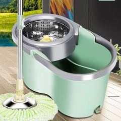 厚みのあるホイール付きダブルドライブモップバケツ回転ステンレス鋼スイング乾燥モップ家庭用モップハンドフリー乾湿両用