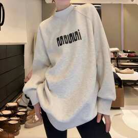 广州十三行女装！半高领加绒加厚卫衣女秋冬遮屁股显瘦中长款上衣