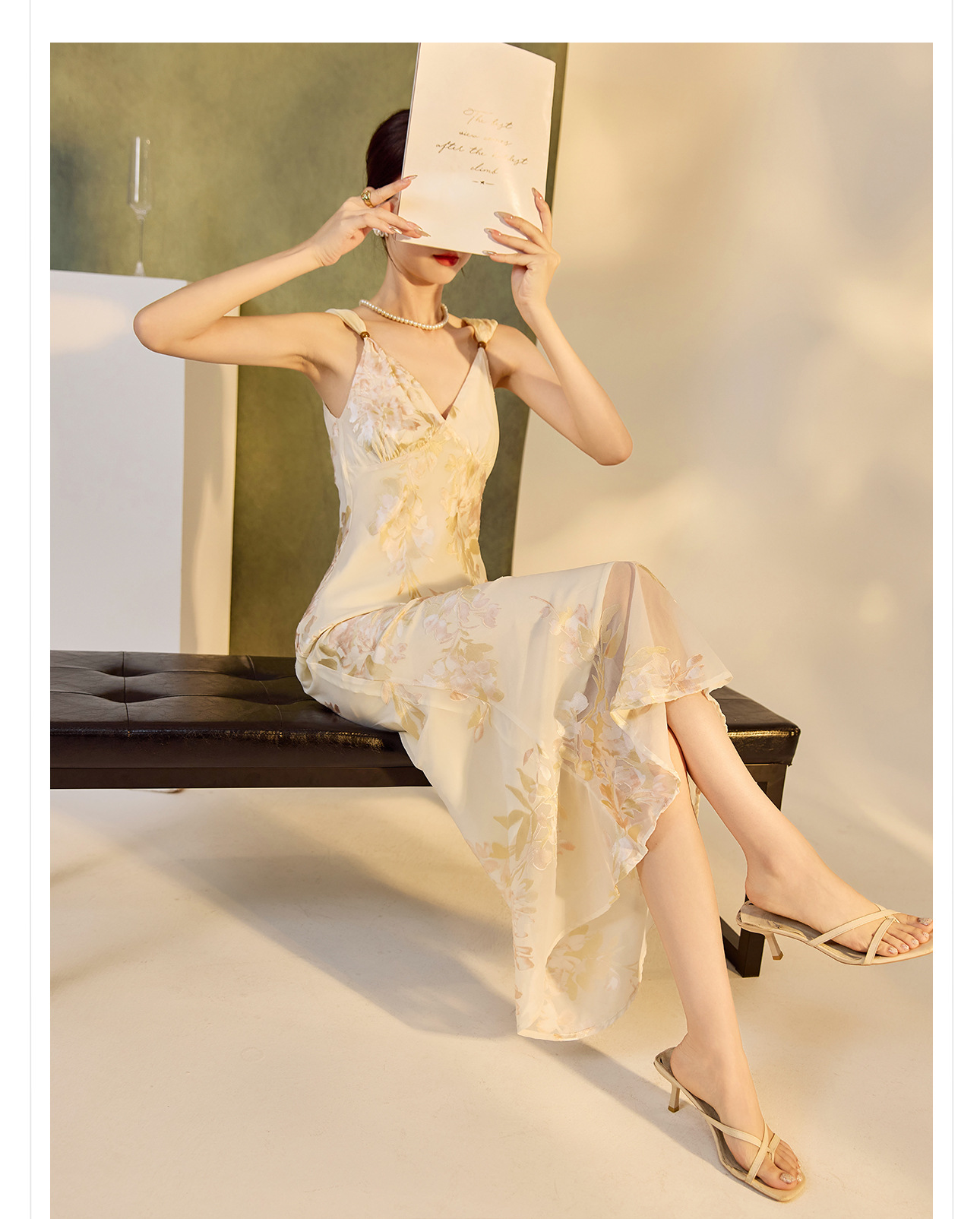 Váy bodycon ôm sát họa tiết phong cách Trung Hoa mùa hè, chất rayon mềm mại — Màu trắng be chi tiết 5