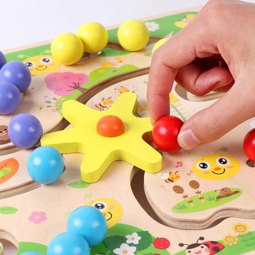 Wooden children's early education cognitive puzzle walking toy wooden color classification four-color caterpillar walking maze