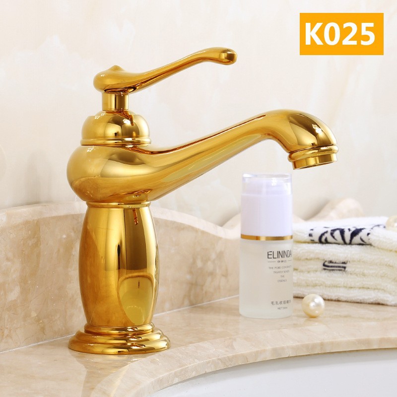 Retro europeo de cobre un solo mango lavabo lavabo grifo lavabo oro francés lavabo grifo frío y caliente