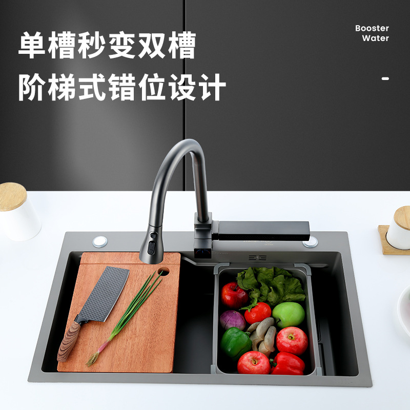 Pistola una por una, acero inoxidable gris resistente a los arañazos, cascada de un solo tanque, cascada, salida de agua, lavabo debajo del mostrador hecho a mano, fregadero, fregadero