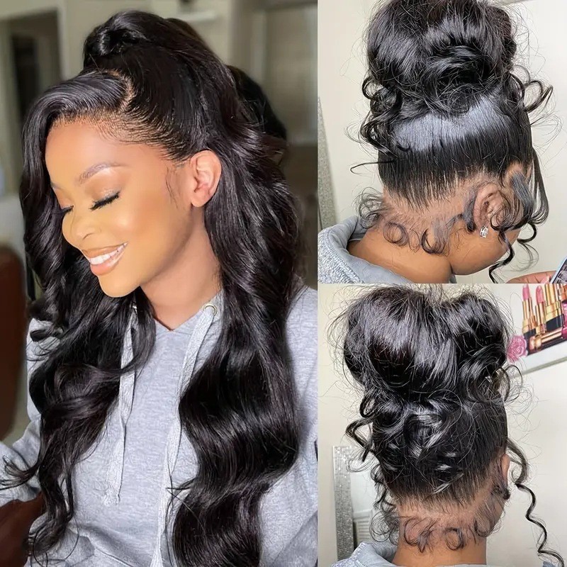 Rose Patterned Black Wavy Wig Full Head Cover Synthetic Hair Extension Best Selling_voghion.com