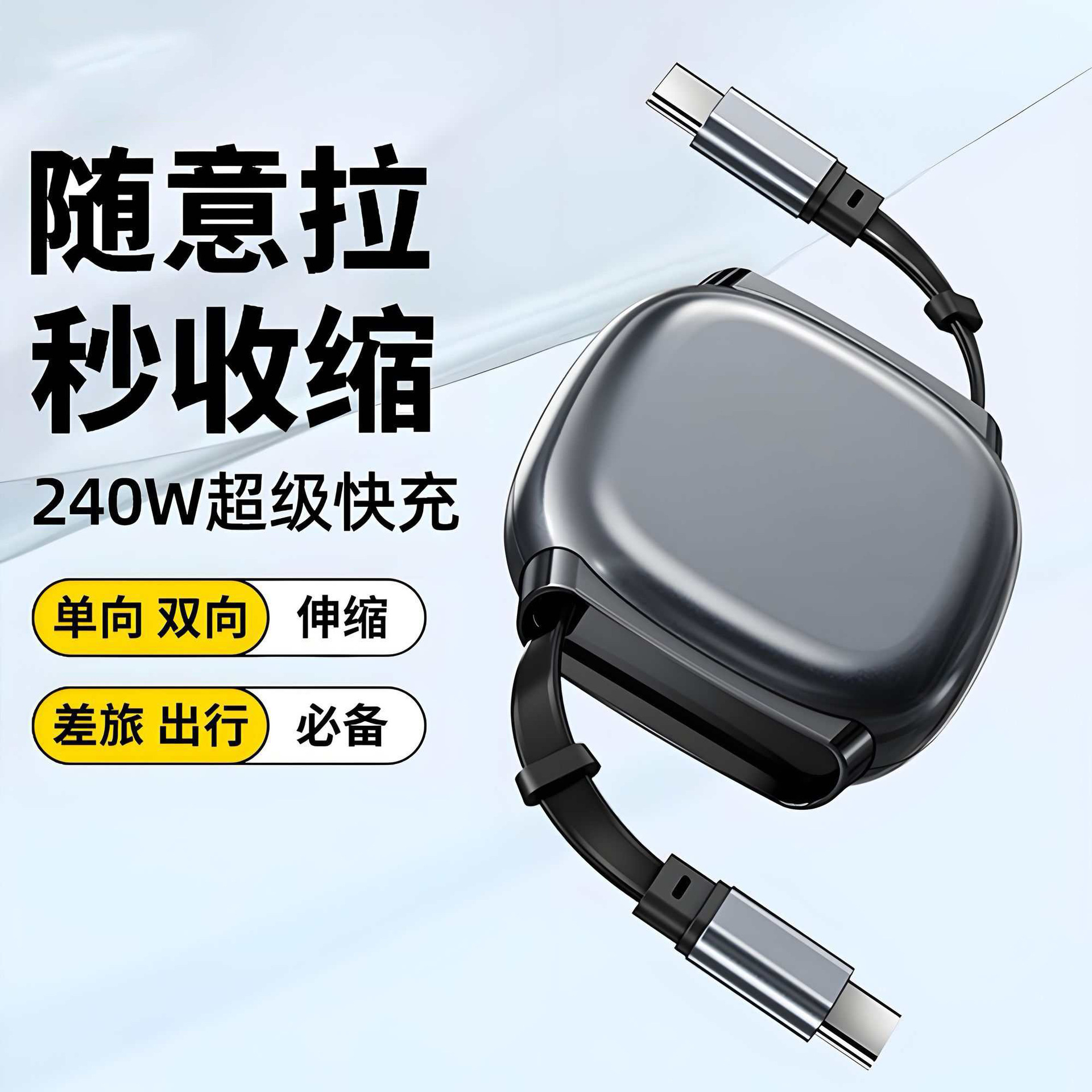 Telescopic Magnetic Dual Type-C Fast Charging Data Cable 240W Suitable for Apple Huawei Mobile Phone Tablet Car Fast Charging Cable