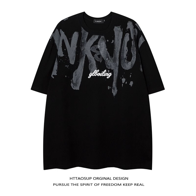 American-style Heavy Cotton Men's Short-sleeved T-shirt Summer Hip-hop Style Big Letter Half-sleeved