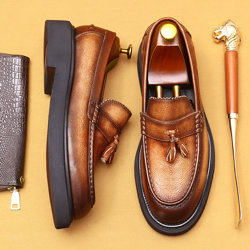 [Событие] Кожаная обувь Lefu Мужская педаль бизнес-досуг Британская ретро-кисточка кожаная обувь на толстой подошве оптом