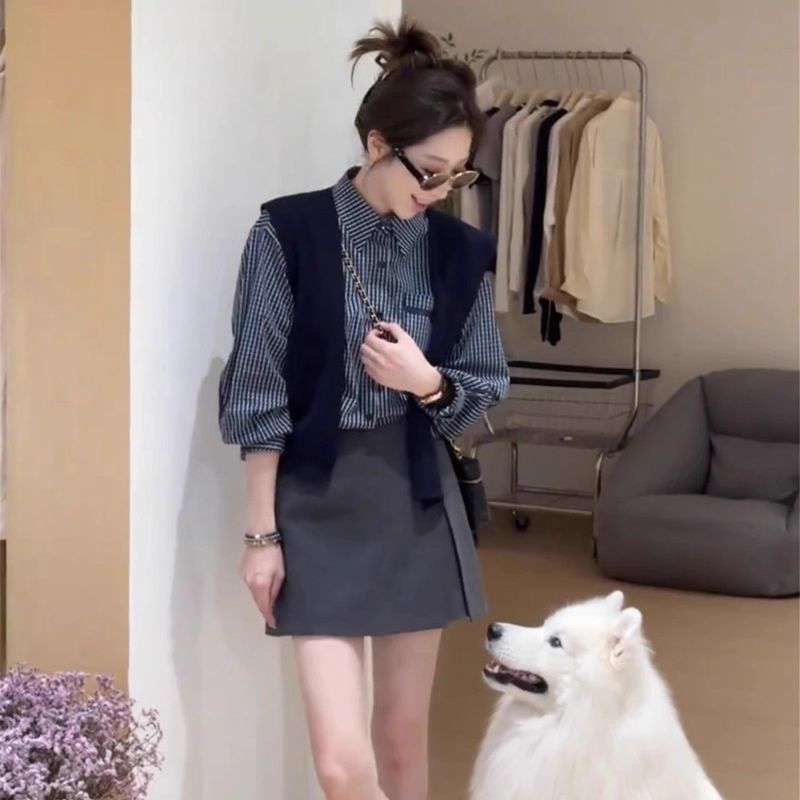 条纹衬衫女设计感小众上衣披肩2025秋季新款韩版宽松百搭两件套|undefined
