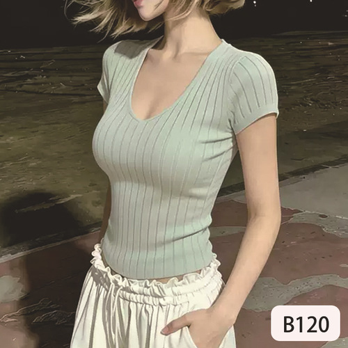 Pure desire hottie V-neck short-sleeved sweater women's 2026 summer slim-fitting and slim-fitting fashionable all-matching short top