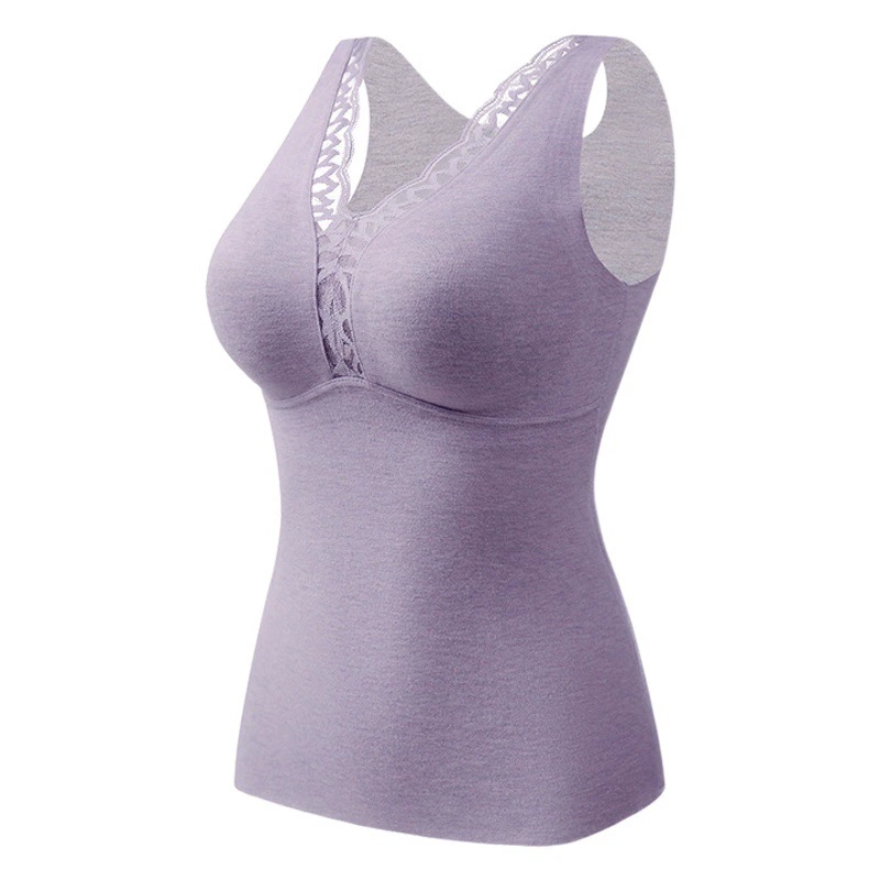 4022 # Теплый жилет из кашемира и шелка тутового шелкопряда с подкладками для груди, не нужно носить бюстгальтер, внутренний слой из флиса с кружевом для многослойного ношения.