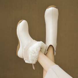 2025冬季新款兔毛皮毛雪地靴一体加厚保暖马丁短靴真皮防滑棉鞋女