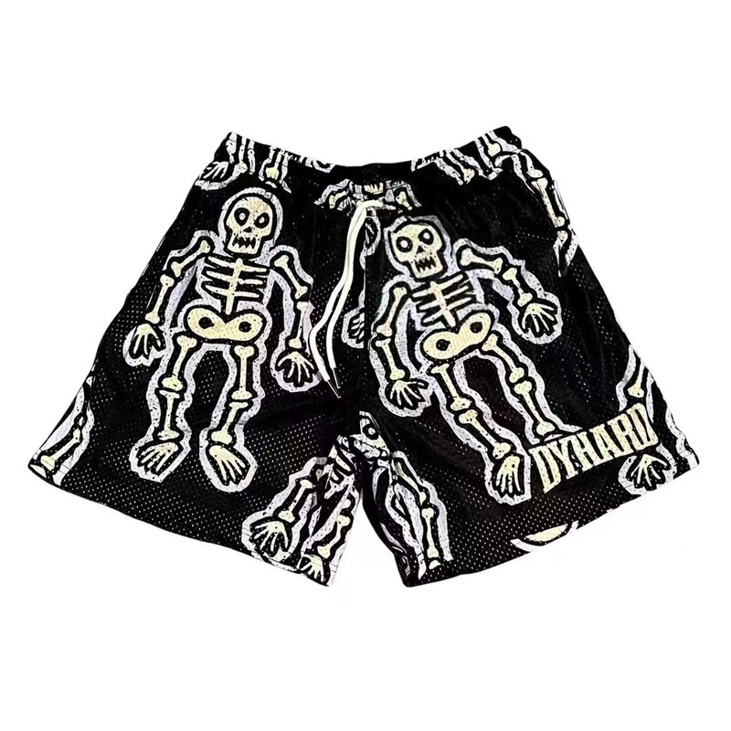 American Style Trendy Brand Skull Skeleton Summer Sports Casual Shorts Loose Breathable Quick-drying Mesh Basketball Pants But Knee