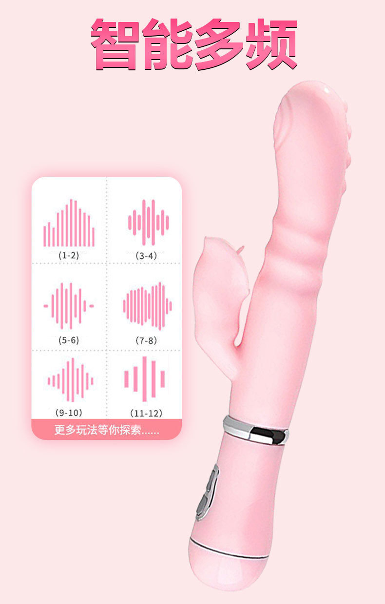 Rabbit Licking Vibrator Wand with Tongue-Style Anal Beads, Rechargeable Silicone Couple Toy — detail image 5