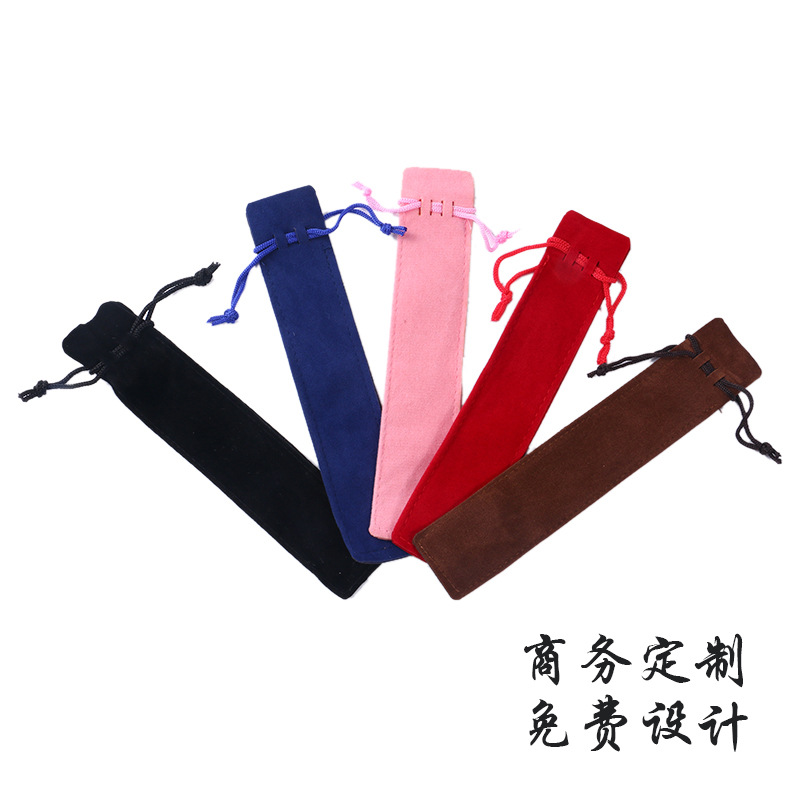 En stock caja de lápices de franela multicolor engrosada de dos lados bolsa de embalaje de la pluma de cristal con cordón bolsa de regalo de la pluma impresa LOGO