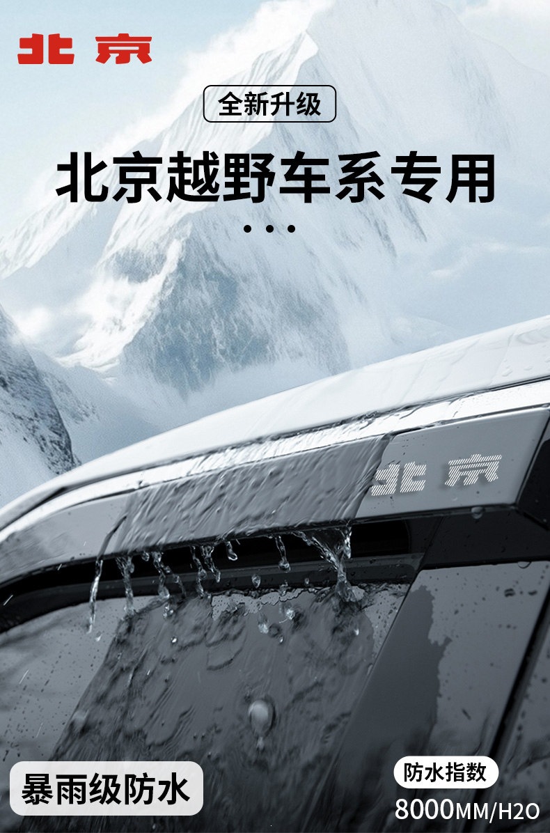 26 Beijing BJ40 extended-range model accessories: BJ20 sun and rain visor, BJ30 window rain visor, BJ60 rain shield, BJ80