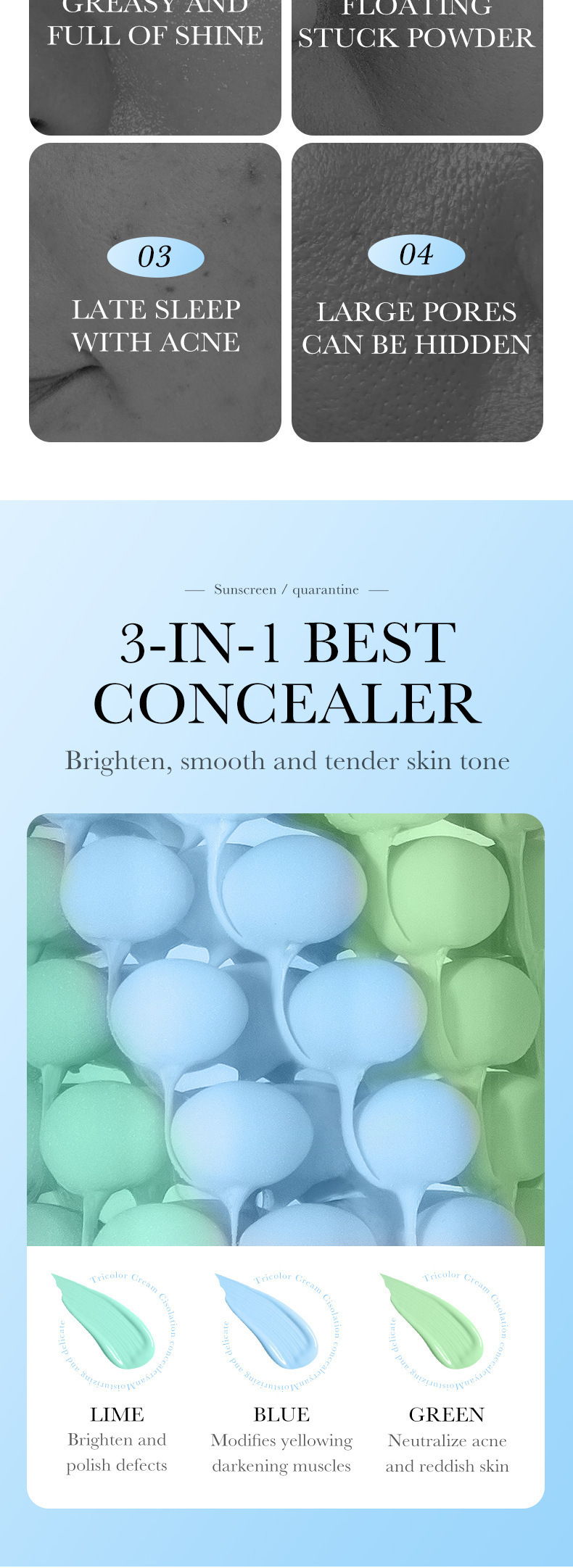 Cross-border foreign trade SADOER three-color sun protection cream uniform skin color before makeup base isolation protective cream