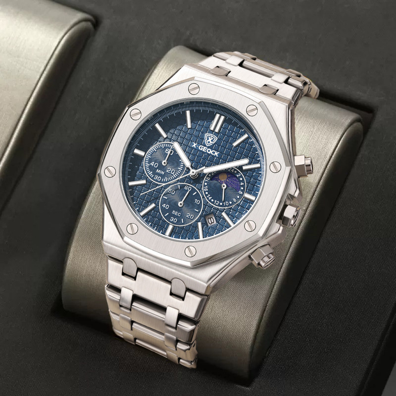 Popular Foreign Trade Men's Watch Fashion Octagonal Fully Automatic Business Non-Mechanical Quartz Watch Steel Band Cross-Border Wholesale