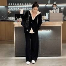 秋冬时尚女装高级简约大码舒适宽松休闲套装百搭上衣裤子两件套