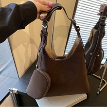 秋冬新款油蜡皮女包时尚简约单肩包女休闲百搭腋下包复古手提包