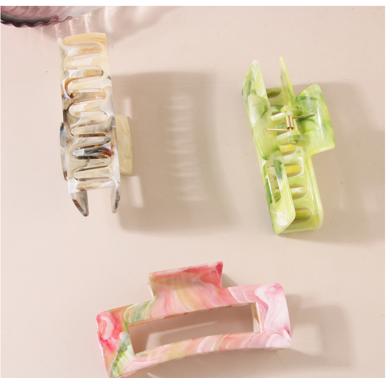 Plastic Material Geometric Pattern New Arrival Marble Color Rectangular Grip High-Grade Sense Niche Updo Imitation Acetic Acid Shark Clip Hair Accessories Headdress
