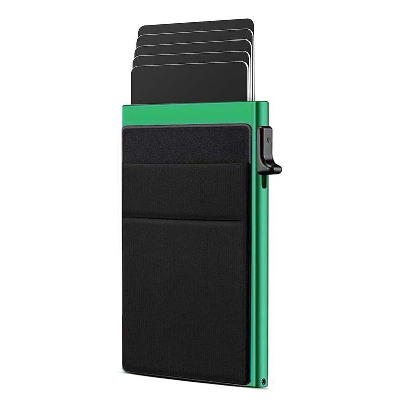 Nuevo paquete de tarjetas para hombres, caja de tarjetas de metal de aleación de aluminio, multi-posición de tarjetas antirrobo, paquete de tarjetas de deslizamiento, cartera pequeña en una