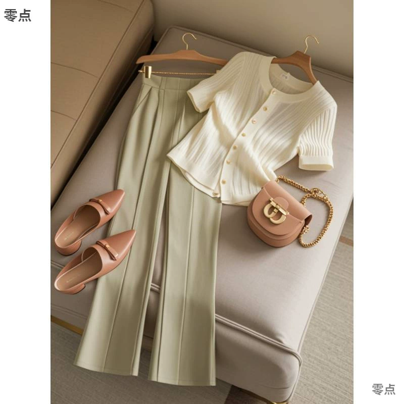 2025 новый свежий летний модный популярный высококлассный комплект из двух предметов для женщин в стиле петит с длинными брюками