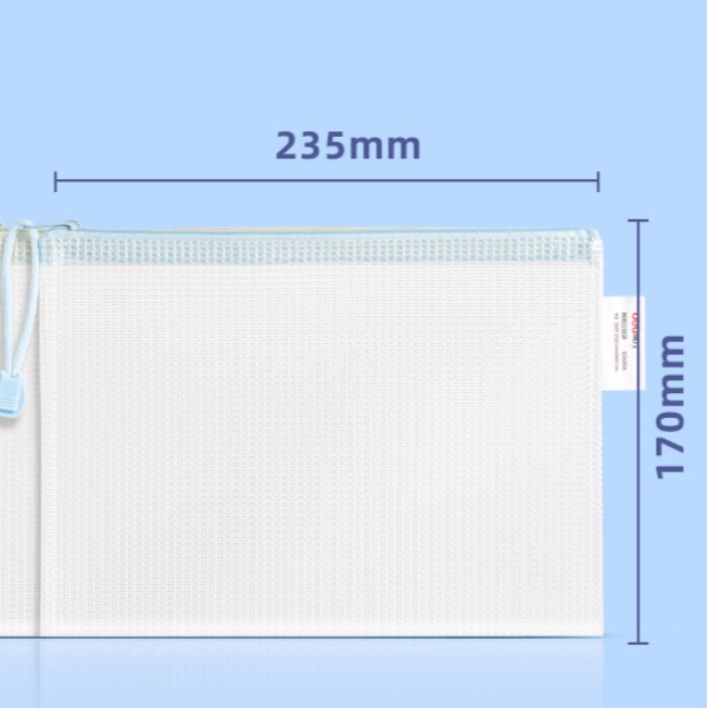 Bolsa de archivo Deli con cremallera 63480A/63480, bolsa de malla para clasificación de temas, bolsa impermeable transparente para papeles de prueba