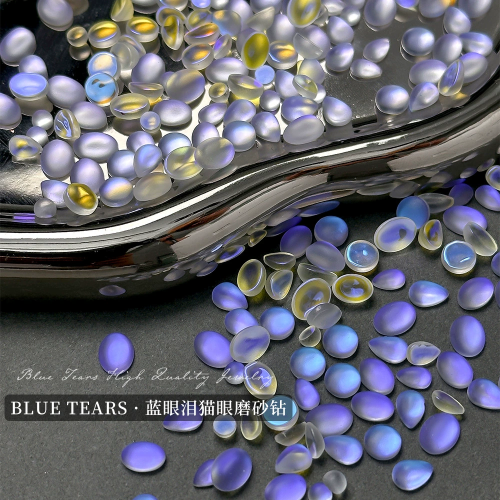 Маникюрный кошачий глаз ювелирный бриллиант синий фиолетовый матовый с прозрачным дном из капель воды стеклянный бриллиант смешанный поляризованный синий слез аксессуар для ногтей