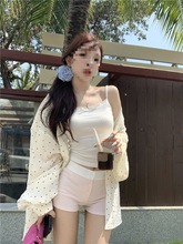 韩系穿搭白色波点长袖衬衫女早春设计感开叉衬衣薄款防晒外套上衣