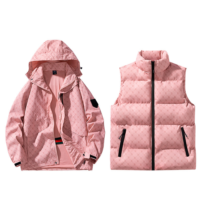 2024 nuevo estilo B explosión de moda casual de algodón cálido hombre sin mangas grueso chaleco de dos piezas