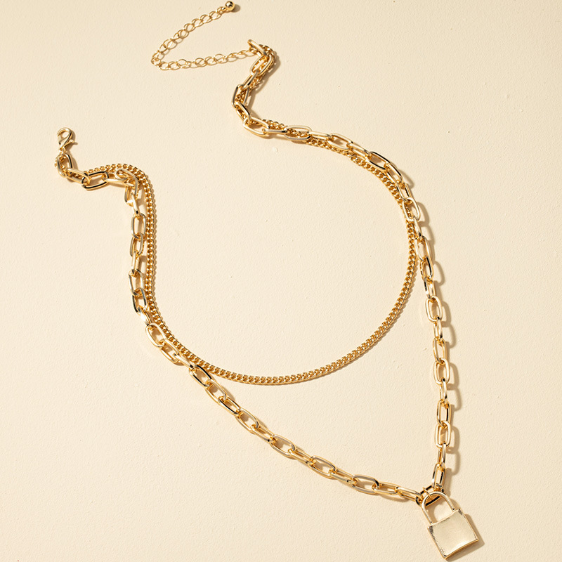 Double Layered Hip-hop Lock-shaped Necklace display picture 2