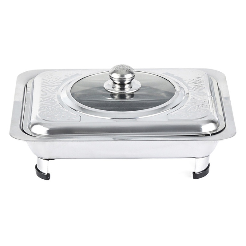 Stainless Steel Four-Leg Stove with Large Capacity, Visible Self-Service Pot, Commercial Thickened Square Plate Stove, Fish Grilling Fast Food Tray