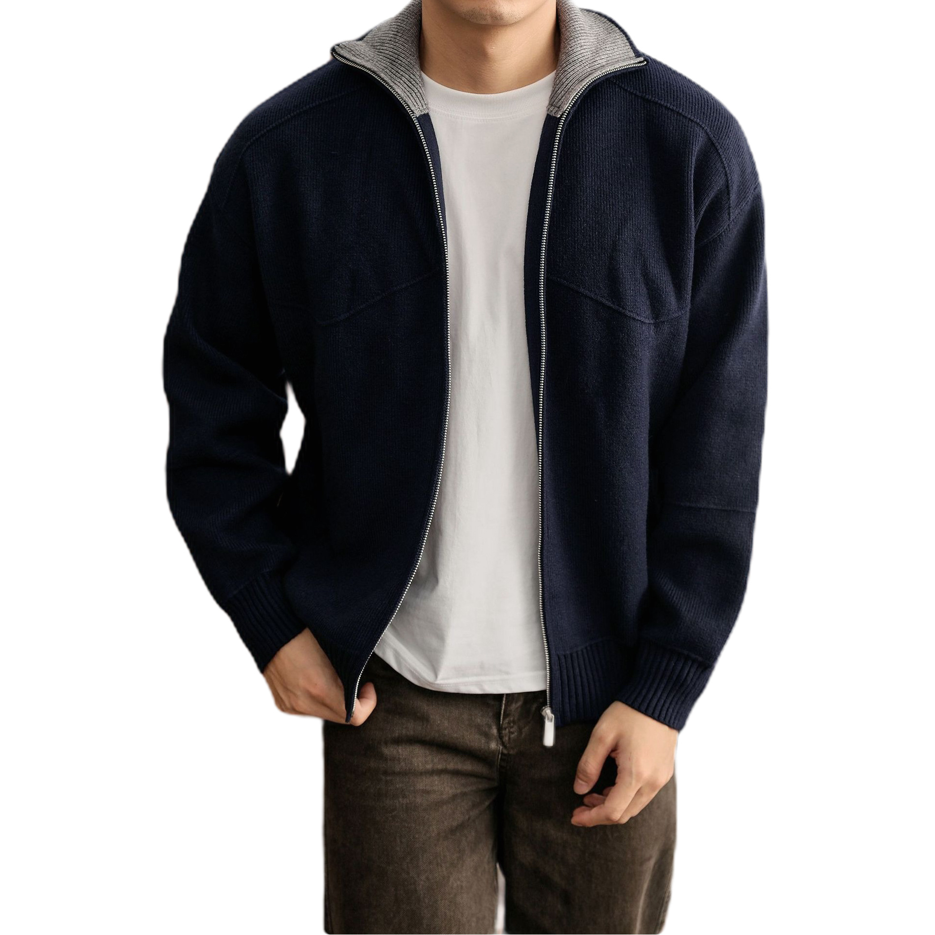 Explosiones transfronterizas europeas camisas de punto de tamaño grande suéter hombre polo camisa con la solapa cardigan chaqueta de negocios fábrica de tendencia mayorista