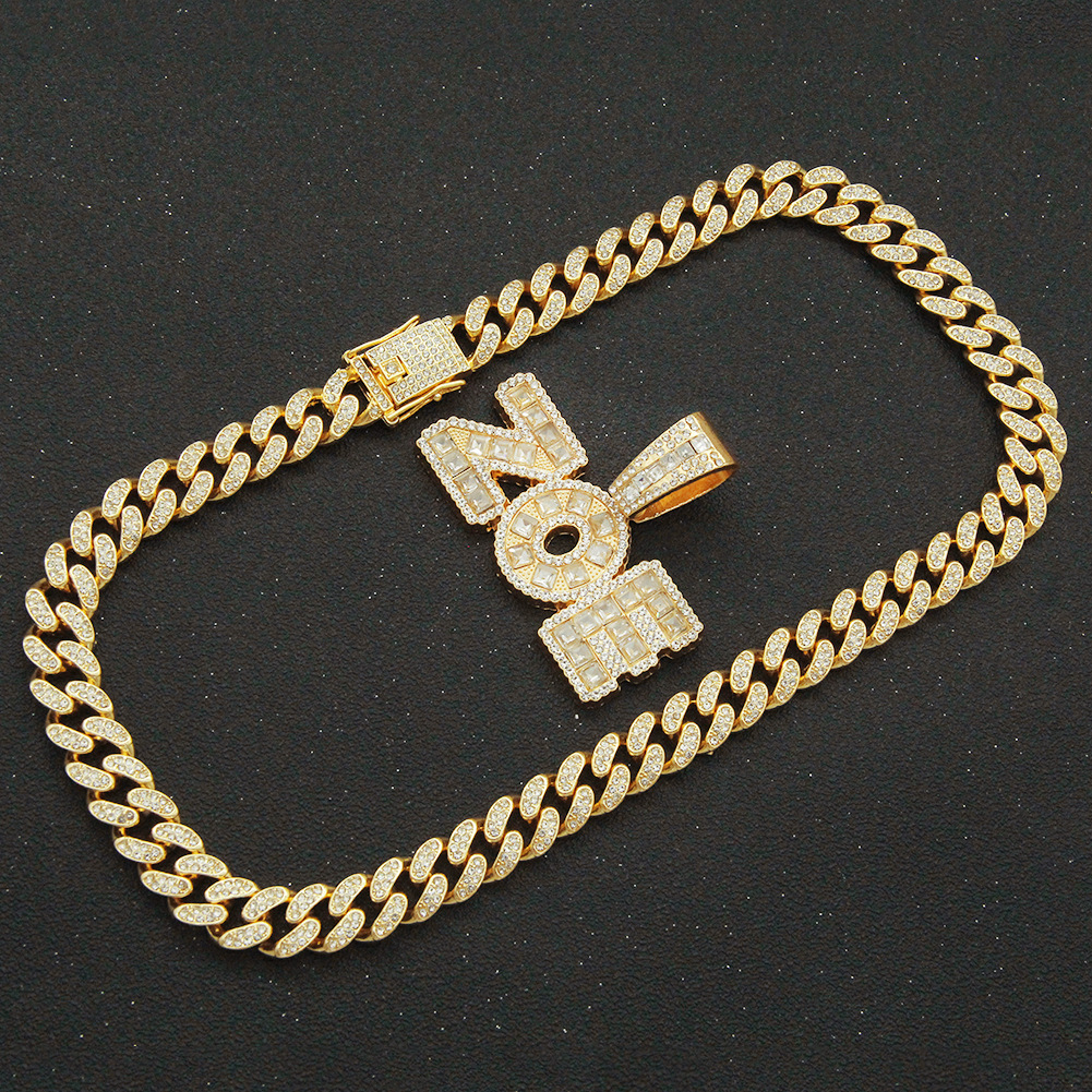 Creative Square Diamond Letter Splicing Cuban Chain Necklace display picture 4